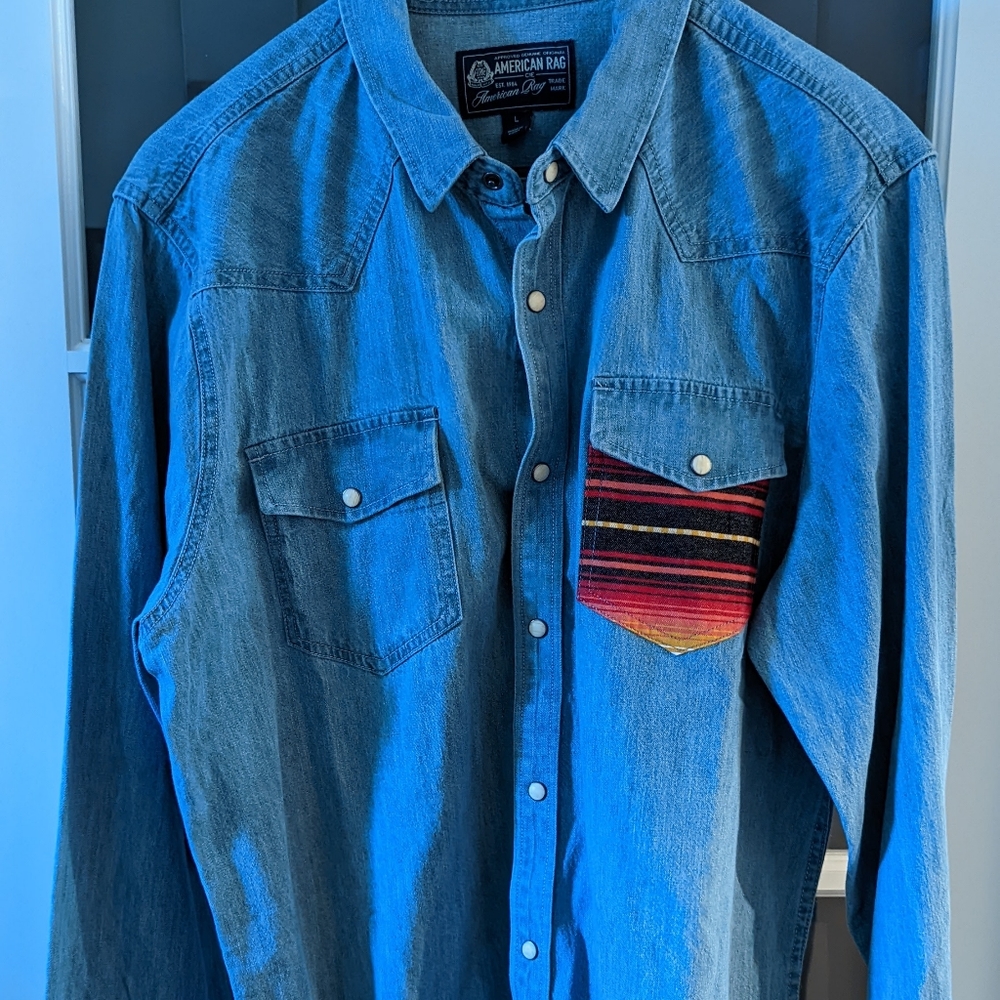 American Rag Men's Denim Button Up Shirt Large